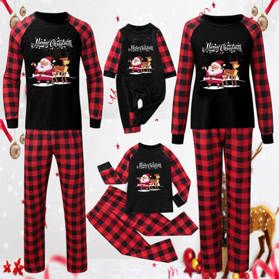 Black and red plaid Christmas romper with Santa Claus and reindeer graphic, and 'Merry Christmas' text. - Image 18