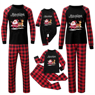 Black and red plaid Christmas romper with Santa Claus and reindeer graphic, and 'Merry Christmas' text. - Image 19