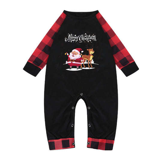 Black and red plaid Christmas romper with Santa Claus and reindeer graphic, and 'Merry Christmas' text. - Image 23