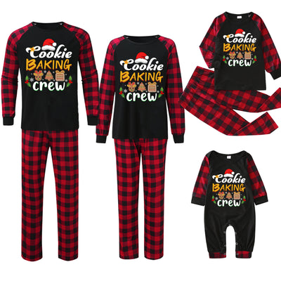 Baby black romper with red plaid sleeves and cuffs, featuring a "Cookie Baking Crew" graphic with Christmas icons. - Image 20