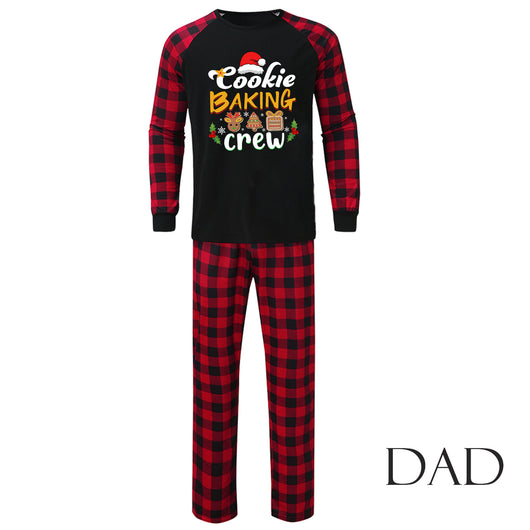 Baby black romper with red plaid sleeves and cuffs, featuring a "Cookie Baking Crew" graphic with Christmas icons. - Image 22