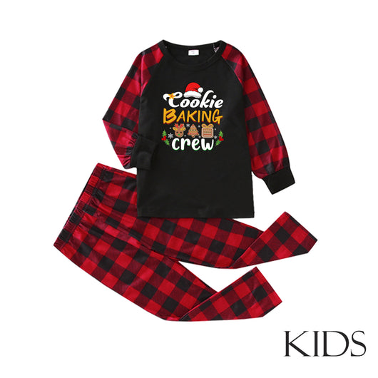 Baby black romper with red plaid sleeves and cuffs, featuring a "Cookie Baking Crew" graphic with Christmas icons. - Image 23