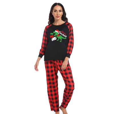 Black baby romper with red plaid sleeves and cuffs, featuring a green dinosaur wearing a Santa hat and "Merry Christmas" text. - Image 29