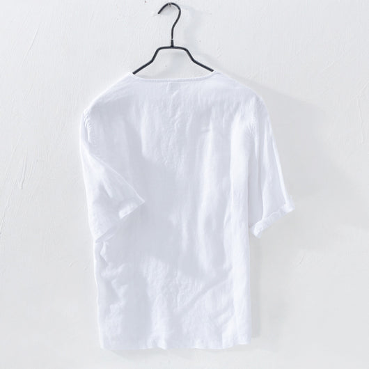Camiseta de Lino Cuello V Manga Corta Suelta - Image 10