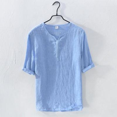 Camiseta de Lino Cuello V Manga Corta Suelta - Image 17