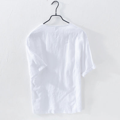 Camiseta de Lino Cuello V Manga Corta Suelta - Image 19