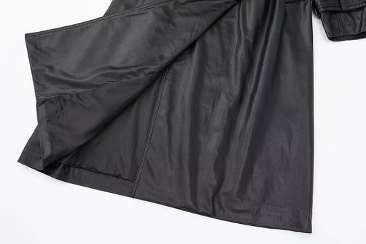 Abrigo de Cuero Largo con Cinturón - Diseño Versátil para Cualquier Ocasión - Image 22