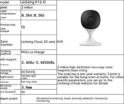 Cámara de Vigilancia WiFi HD K12TC2E con Visión Nocturna Infrarroja - Image 10