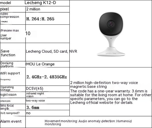 Cámara de Vigilancia WiFi HD K12TC2E con Visión Nocturna Infrarroja - Image 10