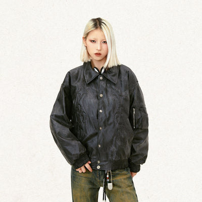 Chaqueta de Cuero PU Vintage Lavado Retro Unisex - Image 13