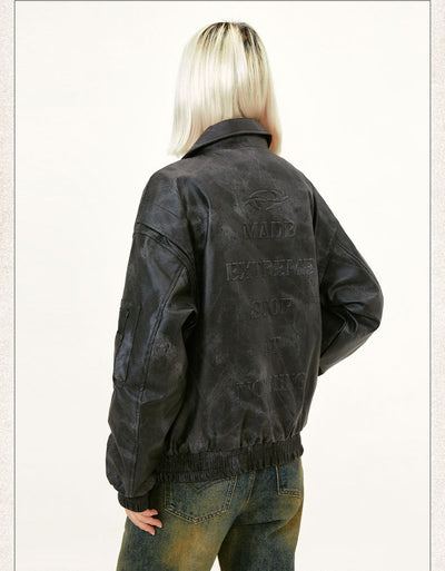Chaqueta de Cuero PU Vintage Lavado Retro Unisex - Image 16