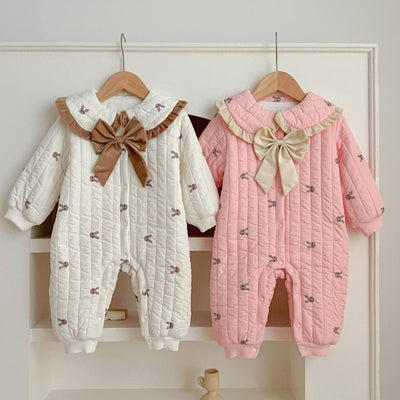 Mameluco Acolchado de Invierno para Bebé Niña Estilo Coreano con Lazo - Image 9