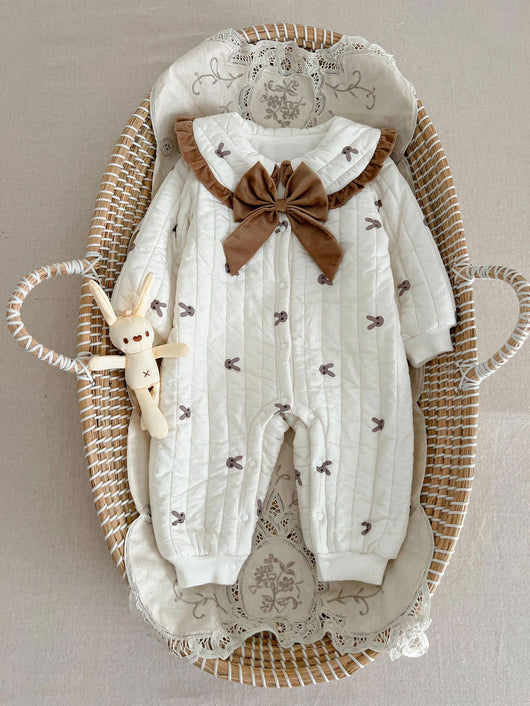 Mameluco Acolchado de Invierno para Bebé Niña Estilo Coreano con Lazo - Image 10