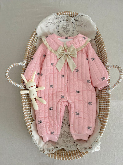 Mameluco Acolchado de Invierno para Bebé Niña Estilo Coreano con Lazo - Image 11