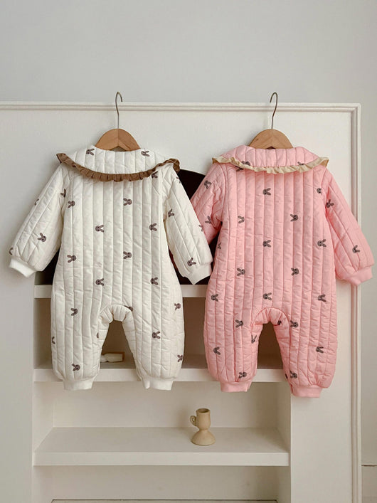 Mameluco Acolchado de Invierno para Bebé Niña Estilo Coreano con Lazo - Image 12