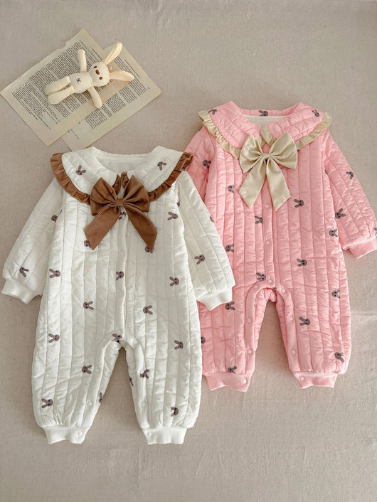 Mameluco Acolchado de Invierno para Bebé Niña Estilo Coreano con Lazo - Image 13