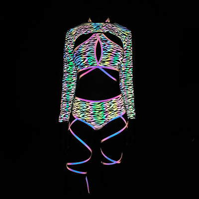 Traje de Baño Reflectante de Tres Piezas con Estampado Colorido para Mujer - Image 9