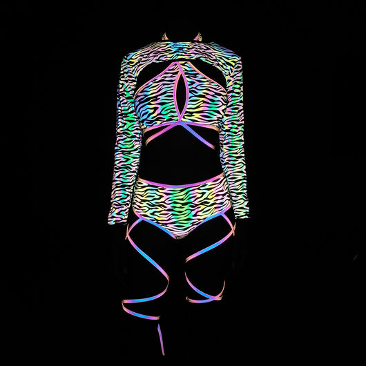 Traje de Baño Reflectante de Tres Piezas con Estampado Colorido para Mujer - Image 9