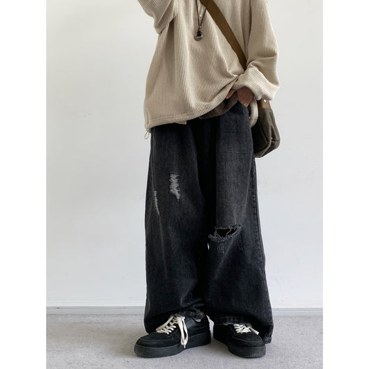 Pantalones Vaqueros Retro Estilo Japonés con Desgaste Pesado y Roturas Artesanales - Image 8