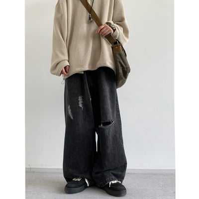 Pantalones Vaqueros Retro Estilo Japonés con Desgaste Pesado y Roturas Artesanales - Image 9