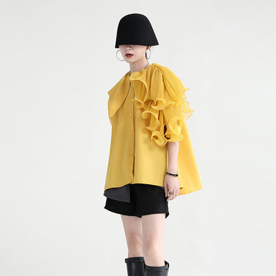 Camisa Suelta con Volantes e Hilvanado Irregular - Image 11