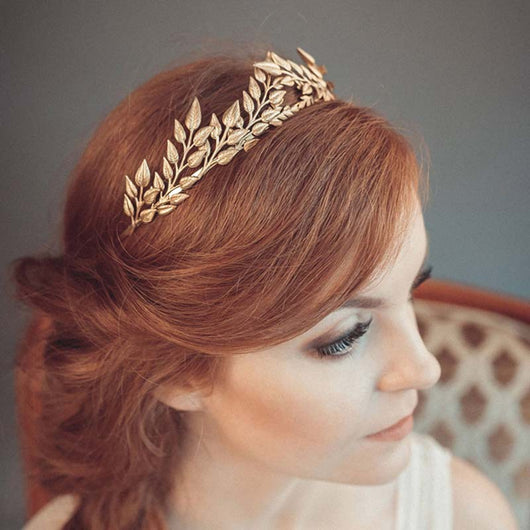 Diadema Nupcial de Hojas Doradas Corona de Aleación - Image 8