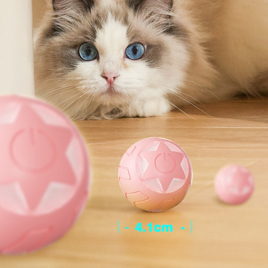 Pink smart rolling ball cat toy with a power button, measuring 41x41mm, designed to be bite-resistant. - Image 10