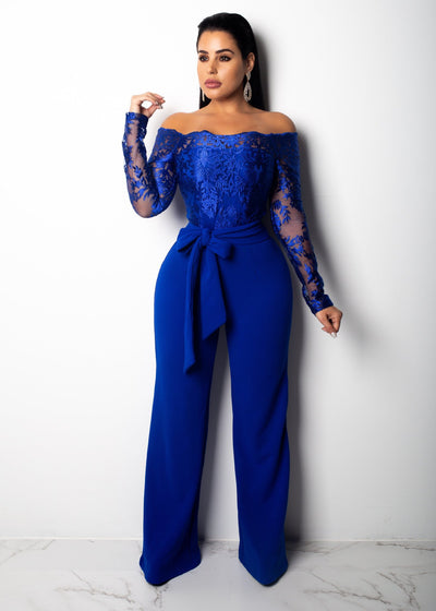 Jumpsuit de Pierna Ancha con Cuello de Encaje - Image 3