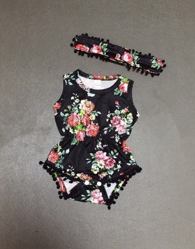 Conjunto Floral Oscuro para Bebé - Enterizo Estampado con Diadema - Image 4