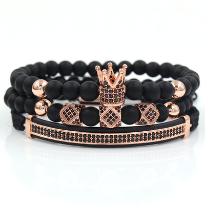 Pulsera de Acero Inoxidable con Corona Incrustada 6mm Acabado Negro Mate - Image 4