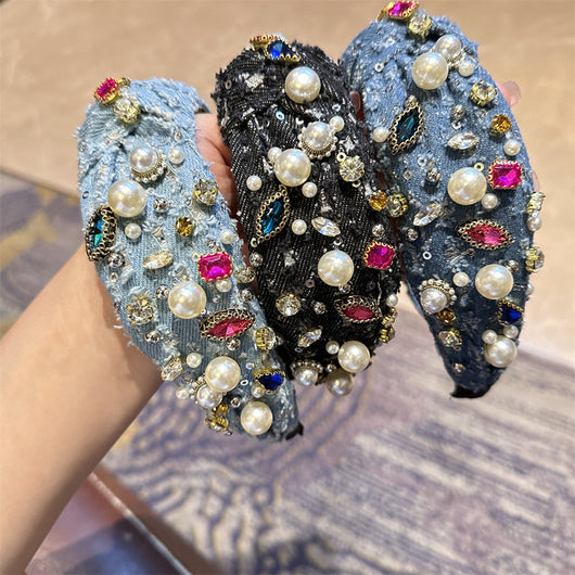 Horquilla Barroca de Denim con Cristales y Rhinestones - Image 8