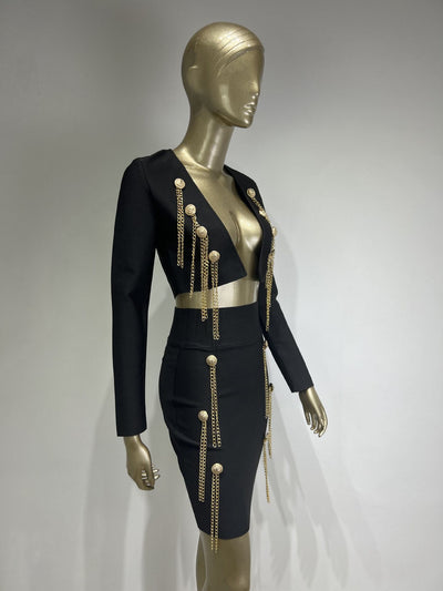 Blusa Larga con Cadena de Botones y Falda Coordinada - Image 17