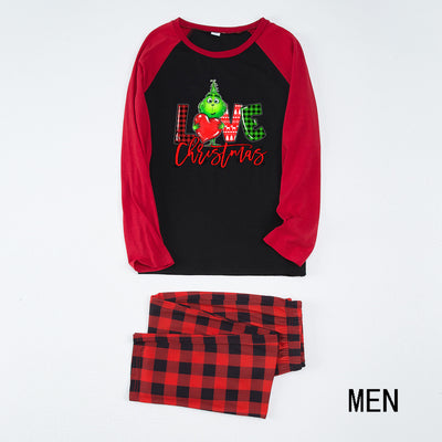 Kids' Christmas pajama set with black and red raglan top featuring a 'LOVE Christmas' graphic and plaid pants. - Image 15