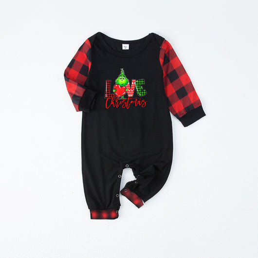 Kids' Christmas pajama set with black and red raglan top featuring a 'LOVE Christmas' graphic and plaid pants. - Image 17