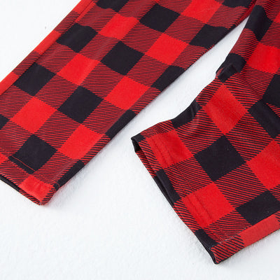 Kids' Christmas pajama set with black and red raglan top featuring a 'LOVE Christmas' graphic and plaid pants. - Image 20