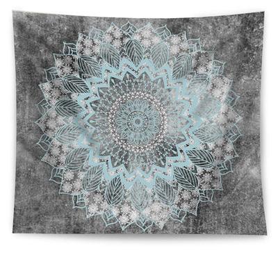 Black and white Indian Mandala tapestry wall hanging with intricate bohemian patterns, displayed in a bedroom. - Image 38