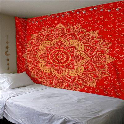 Black and white Indian Mandala tapestry wall hanging with intricate bohemian patterns, displayed in a bedroom. - Image 49