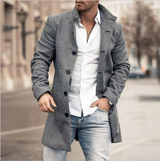 Abrigo Casual de Lana para Hombre con Cuello Alto y Bolsillos - Image 44