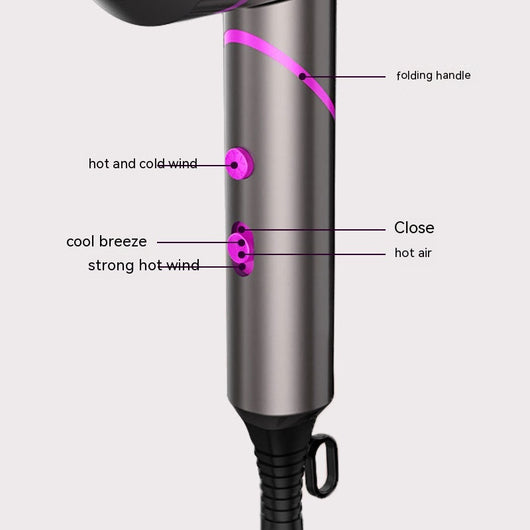 Emerald green folding hair dryer with gold accents, shown with a concentrator, comb, and diffuser nozzle attachments. - Image 8