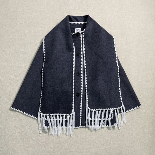 Abrigo de Lana Suelto con Cuello Bufanda de Borlas para Otoño e Invierno - Image 29