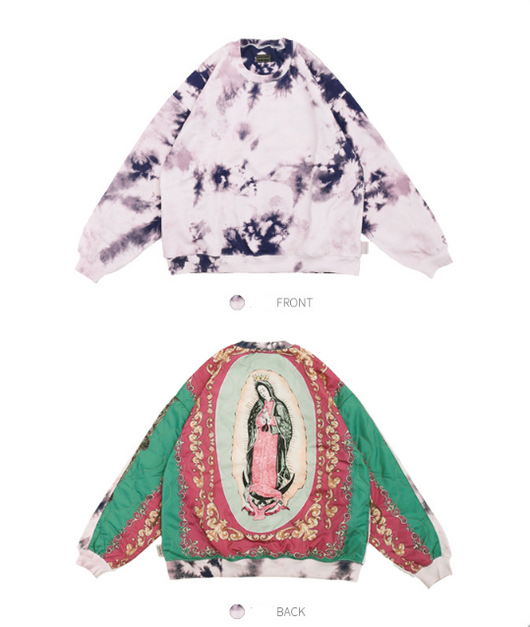 Suéter Hombre Tie-Dye Retro Japonés con Virgen María y Costuras Artesanales - Image 14