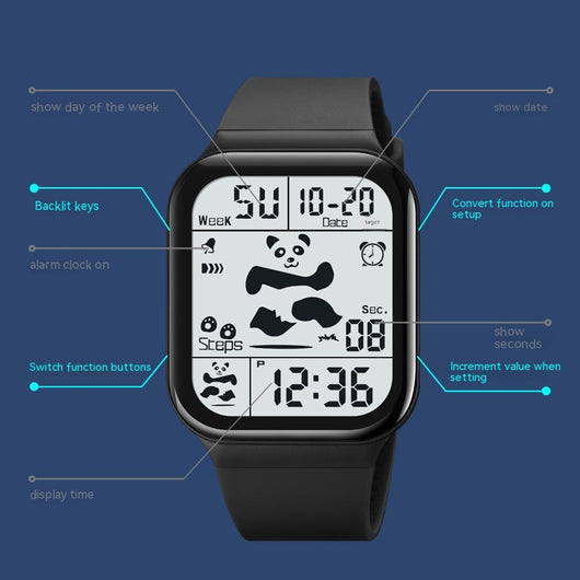 Reloj Deportivo Panda Cuadrado Unisex Resistente al Agua con Múltiples Funciones - Image 19