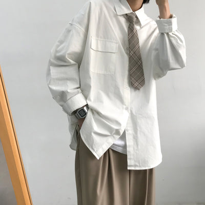 Camisa Retro Japonesa de Manga Larga Color Sólido - Image 9