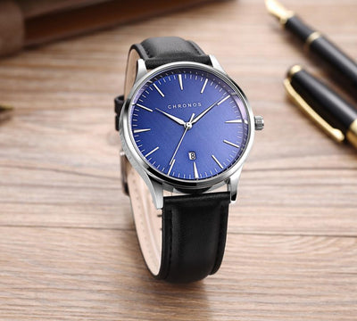 Reloj de Negocios Acero Inoxidable con Correa de Cuero y Calendario - Image 3