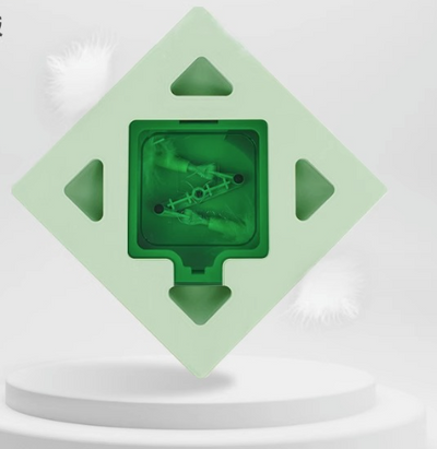 White FOFOS Intelligent Magic Box cat toy with square shape and four triangular cut-out openings. - Image 12