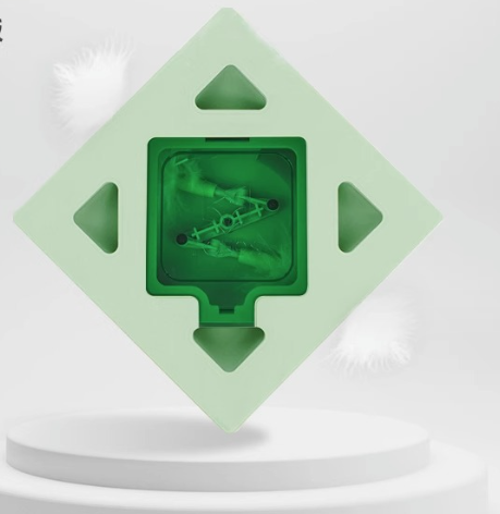 White FOFOS Intelligent Magic Box cat toy with square shape and four triangular cut-out openings. - Image 12