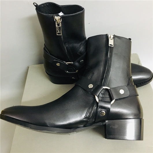 Botas Martin de Cuero Genuino con Punta Afilada - Sneakers Altos Estilo Británico para Hombre - Image 10
