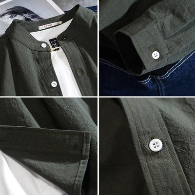 Camisa Manga Larga Algodón y Lino para Hombre - Primavera y Otoño - Image 3