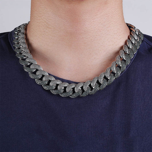 Cadena Cubana Eslabonada Verde Esmeralda para Hombre - Talla Grande - Image 11