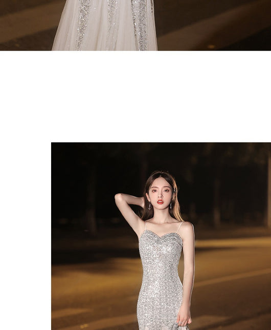 Vestido de Fiesta Cola de Pez en Plata - Image 9